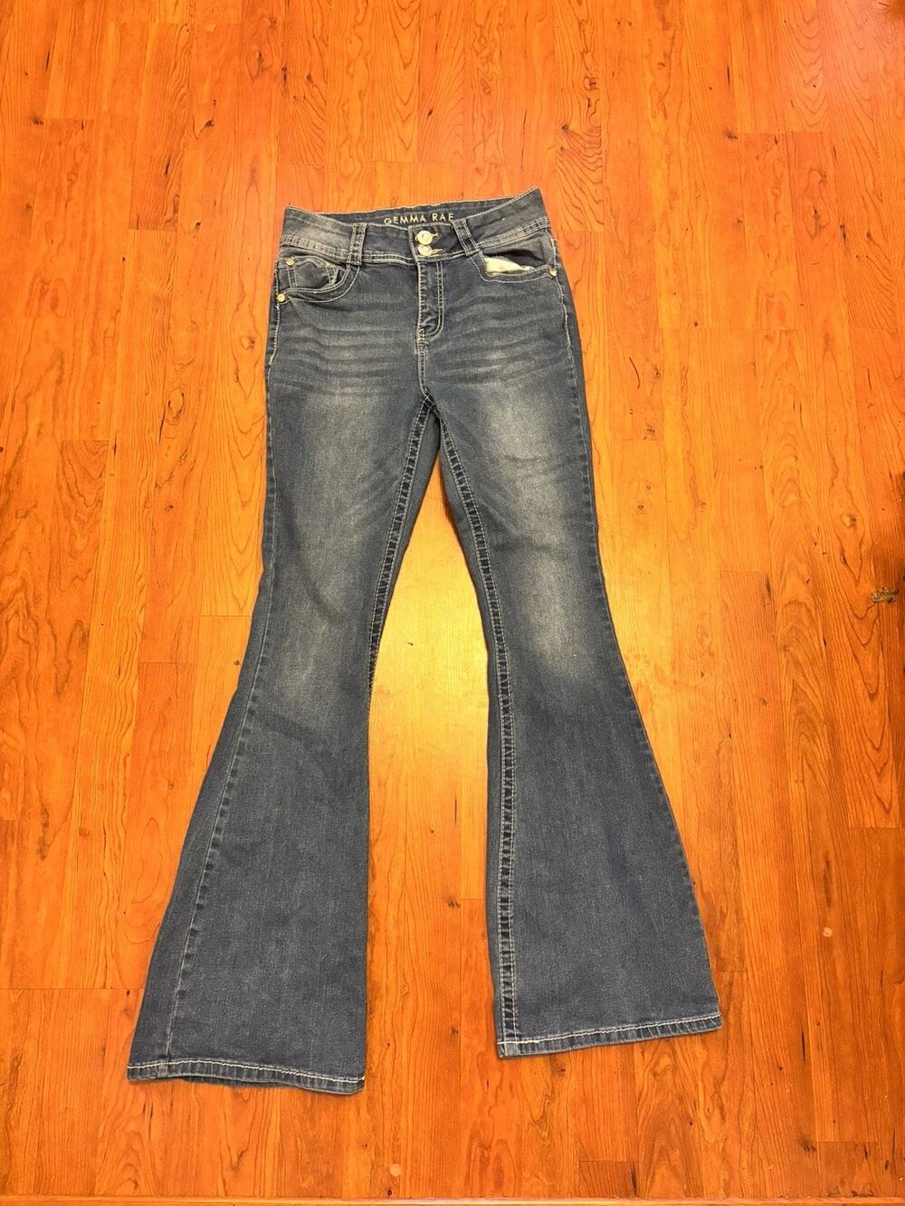 Gemma Rae Vintage Y2K Gemstones Denim Blue Jeans Flare Medium Wash Size 7/28